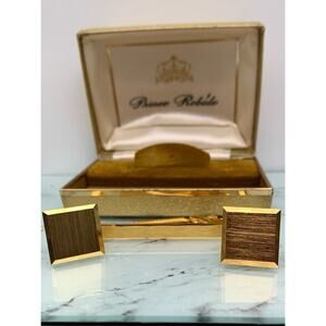 Vintage New In Box Prince Robale Timeless Gold Tone Cuff Links & Tie Clip